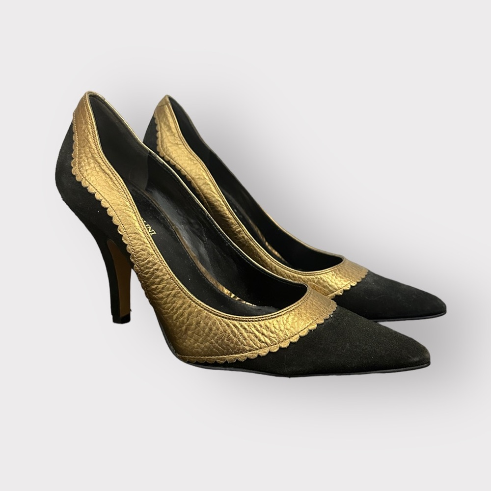 Enzo Angiolini Black and Gold Heels